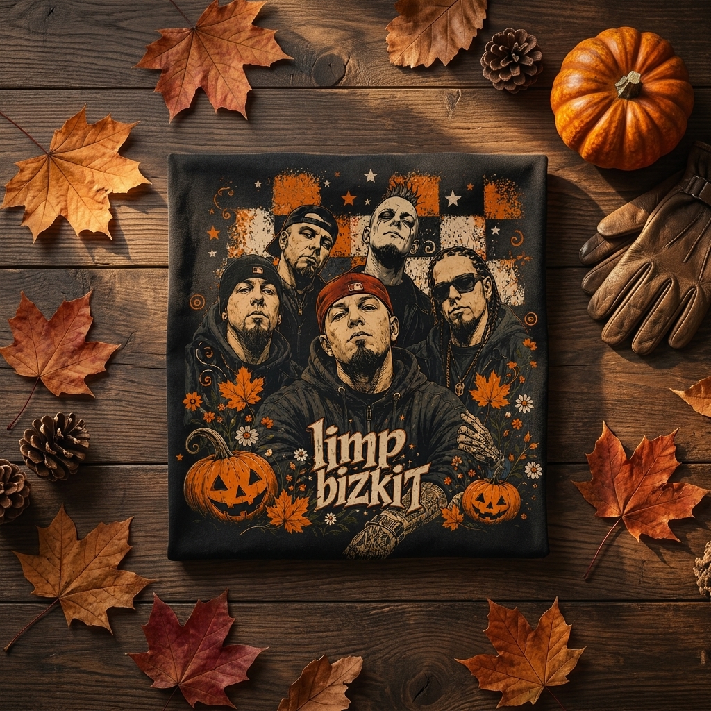 Retro Nu-Metal Pumpkin Fall Washed T-Shirt 2 - Limp Bizkit Merch studio mockup 0 42 - Limp Bizkit Merch