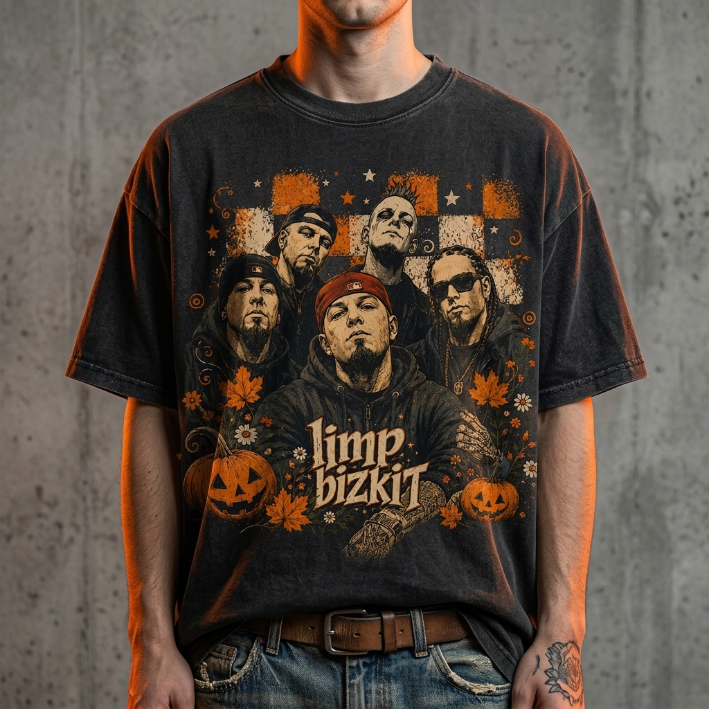 Retro Nu-Metal Pumpkin Fall Washed T-Shirt 4 - Limp Bizkit Merch studio mockup 2 42 - Limp Bizkit Merch