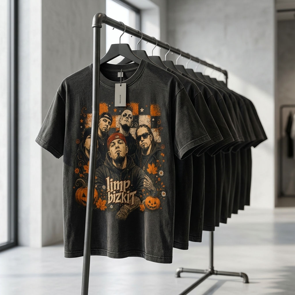 Retro Nu-Metal Pumpkin Fall Washed T-Shirt 5 - Limp Bizkit Merch studio mockup 5 44 - Limp Bizkit Merch