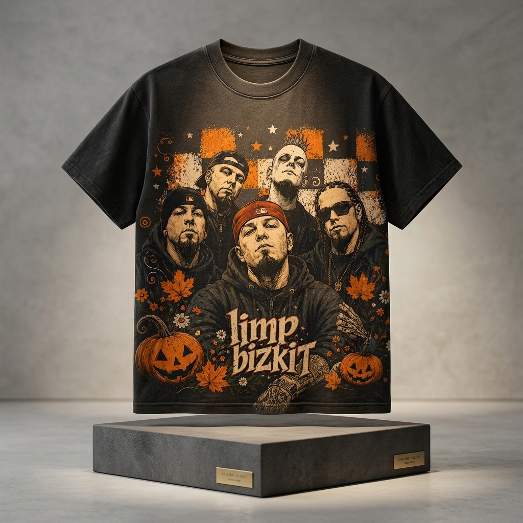 Retro Nu-Metal Pumpkin Fall Washed T-Shirt 6 - Limp Bizkit Merch studio mockup 6 39 - Limp Bizkit Merch